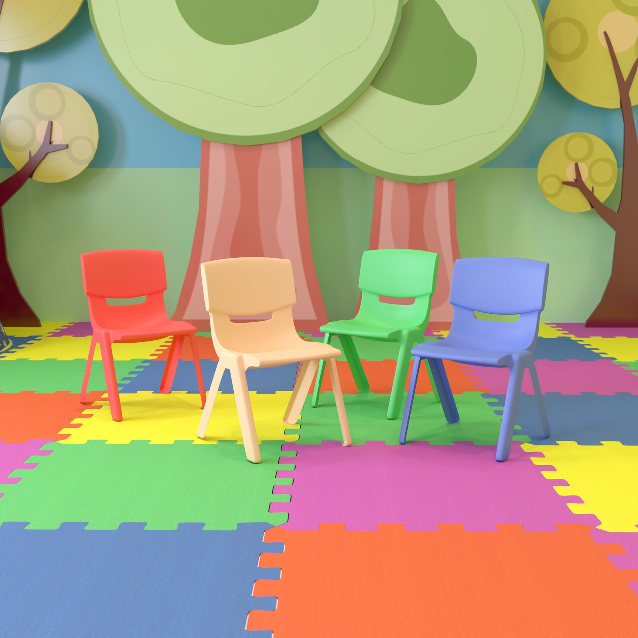 Emma and Oliver 4 Pack Plastic Stackable K-2 School Chair with 13.25"H Seat